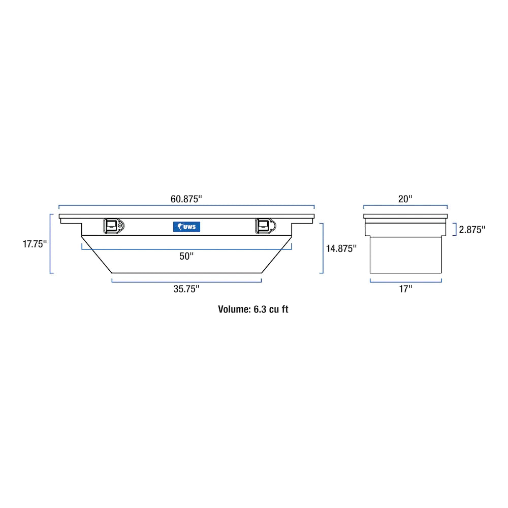 UWS 60" Angled Crossover Truck Toolbox Low Profile Bright Aluminum (TBS-60-A-LP)