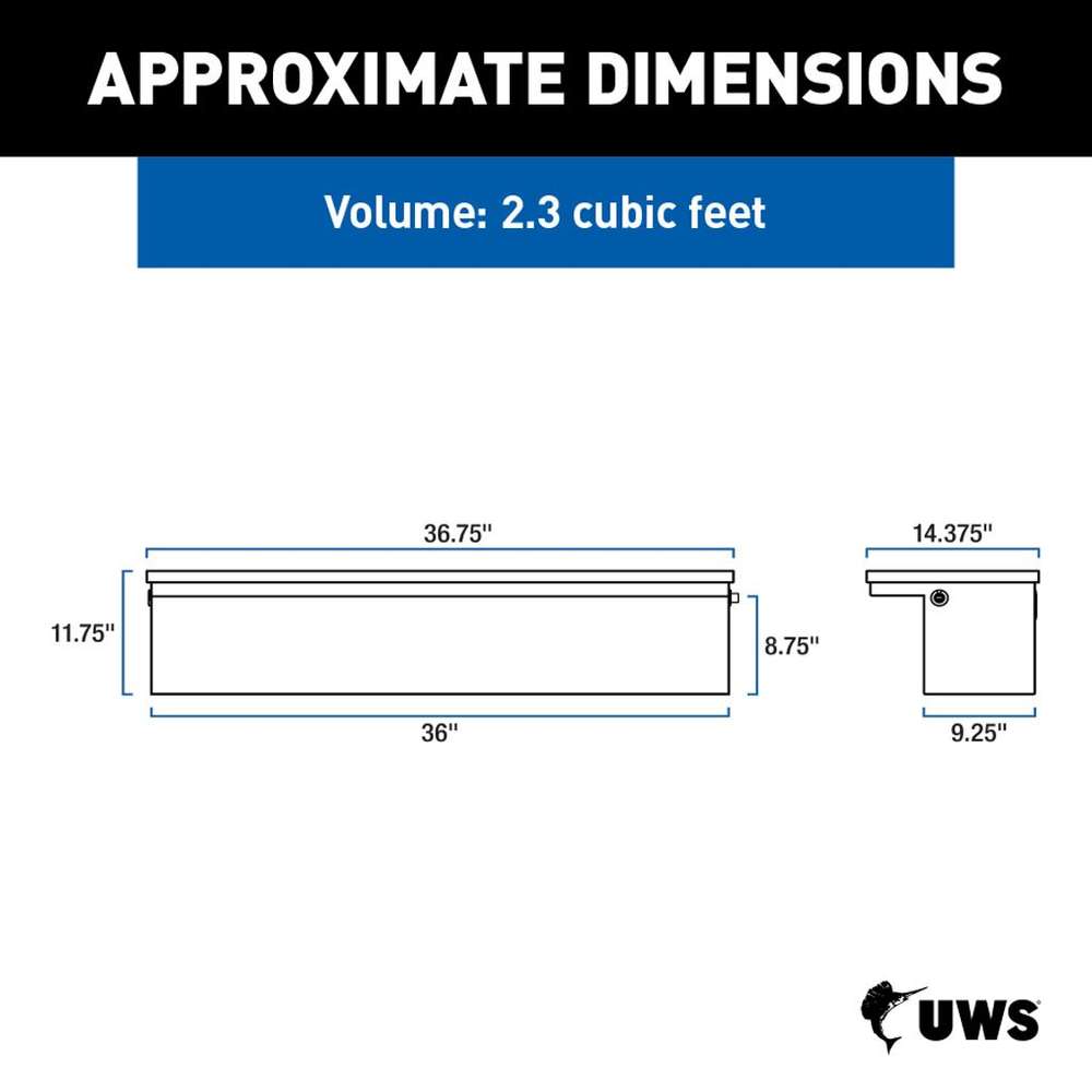 UWS Bright Aluminum 36" Truck Side Tool Box with Low Profile, Space-Saving Legs (EC30361-MK2)