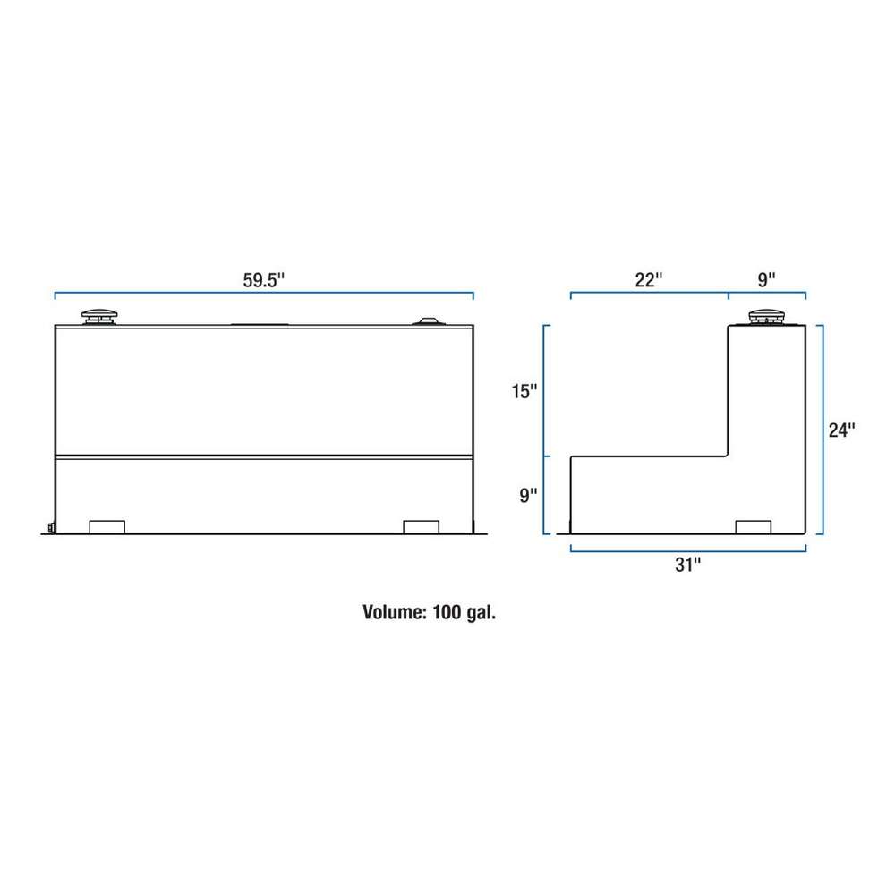 UWS 100 Gallon L Shape Bright Aluminum Transfer Tank (TT-100-L-T-P)