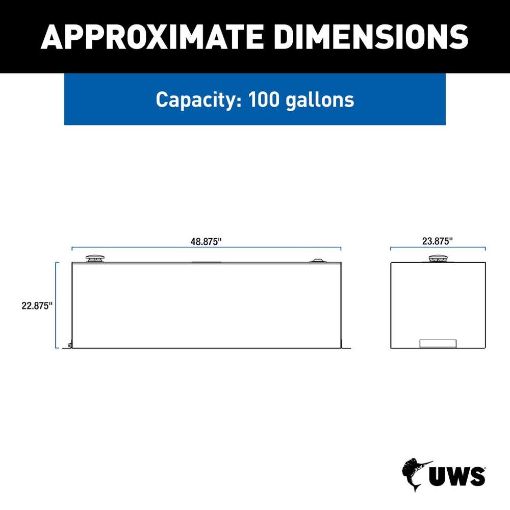 UWS 100 Gallon Rectangle Bright Aluminum Transfer Tank (TT-100-RT-T-P)