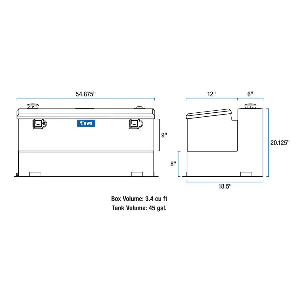 UWS Gloss Black 45 Gallon Combo Aluminum Transfer Tank (TT-45-COMBO-BLK)