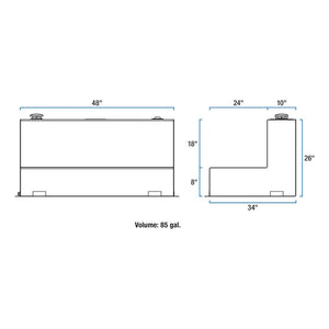 UWS Gloss Black 85 Gallon L Shape Aluminum Transfer Tank (TT-85-L-T-P-BLK)