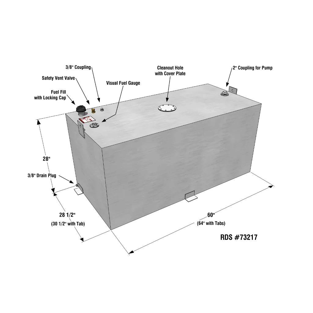 RDS 200 Gallon Rectangular Transfer Tank Mill Finish Aluminum (Diesel Only) 60X28.5X28 (73217)